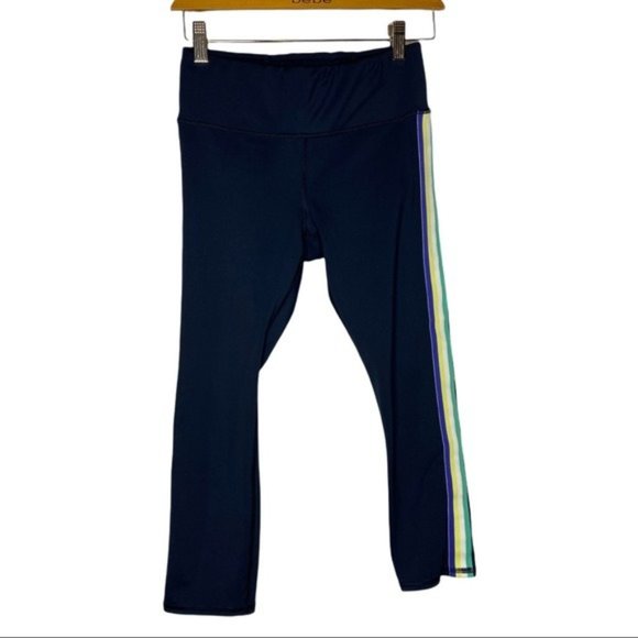 Athleta Navy Contender Side Stripe Capri Powerlift Crop Athletic Pants XS